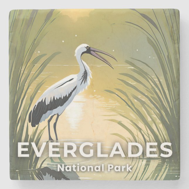 Everglades National Park | Watercolor Stork Stone Coaster (Front)
