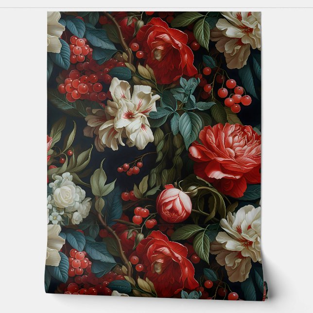 Everglow Noel Florals Botanical Wallpaper (Unrolling)