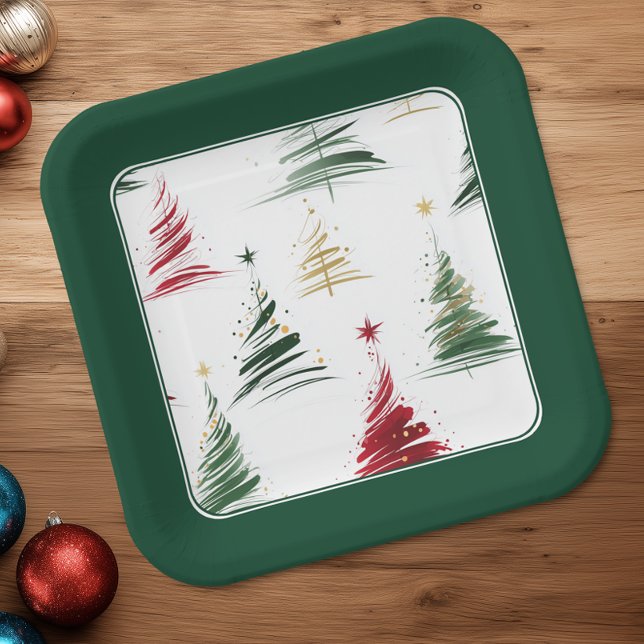 Evergreen All-Over Minimalist Christmas Tree Paper Plate (Creator Uploaded)