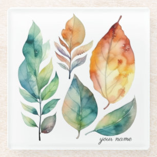 Evergreen & Amber Foliage Art, custom Glass Coaster