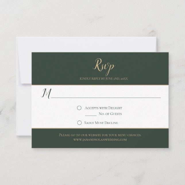 Evergreen and Gold RSVP Cards (Front)