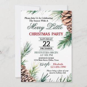 Evergreen and Pinecone Christmas Party Invitation