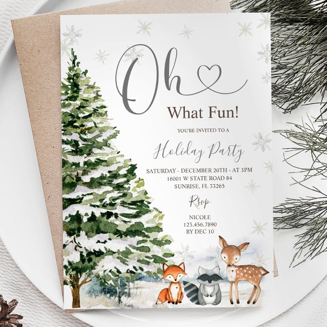Evergreen Animal Trees Holiday Winter Party Invitation (Creator Uploaded)