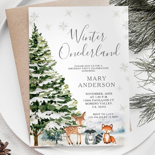 Evergreen Animal Winter Onederland 1st Birthday Invitation (Creator Uploaded)