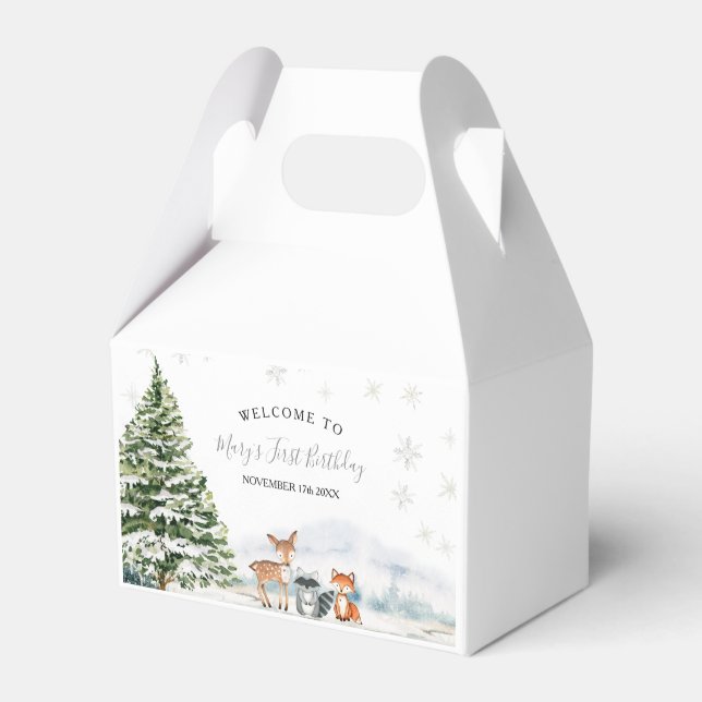 Evergreen Animal Winter Onederland Birthday Favour Box (Front Side)
