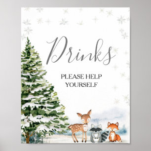 Evergreen Animal Winter Onederland Drinks Sign