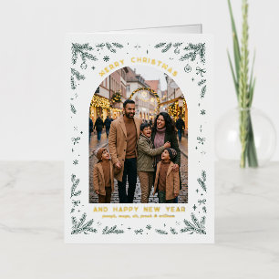 Evergreen Arch Christmas Family Photo Foil Holiday Card