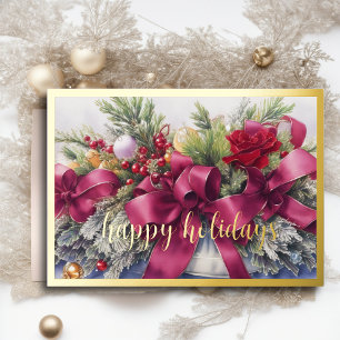 Evergreen Arrangement Burgundy Ribbon Christmas