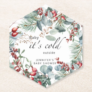 Evergreen Baby its cold outside baby shower Paper Coaster