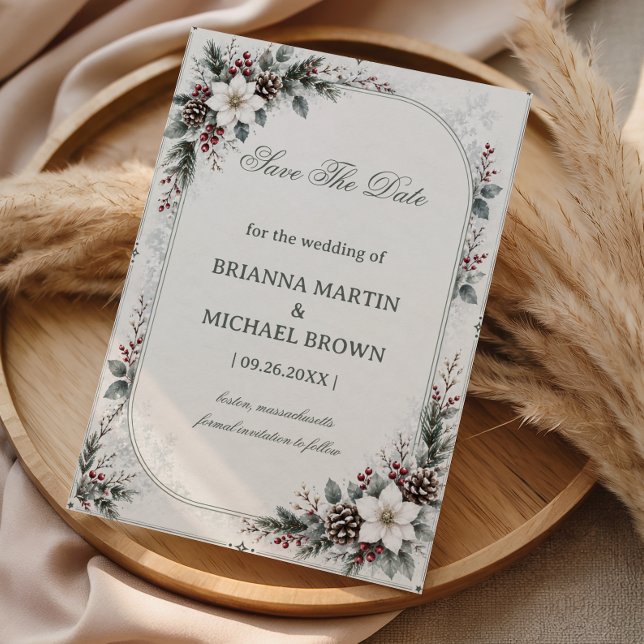 Evergreen Berry Pinecone Winter Grace Save The Date (Creator Uploaded)