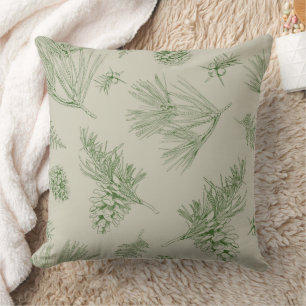 Evergreen Botanical Pine Cone Pattern Cushion