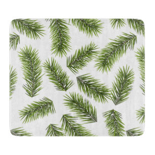 Evergreen Branch Pattern Glass Cutting Board