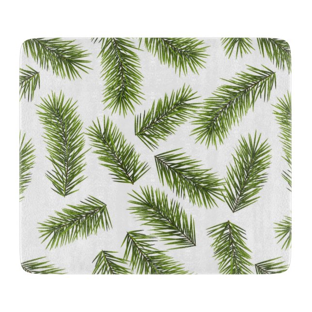 Evergreen Branch Pattern Glass Cutting Board (Front)