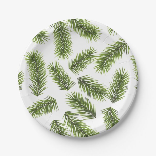 Evergreen Branch Pattern  Paper Plate (Front)