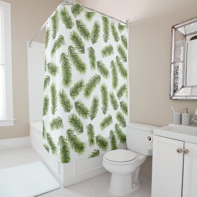 Evergreen Branch Pattern  Shower Curtain (In Situ)