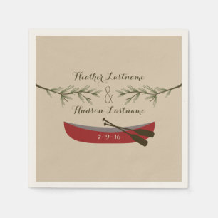 Evergreen Branches + Red Canoe Wedding Napkin