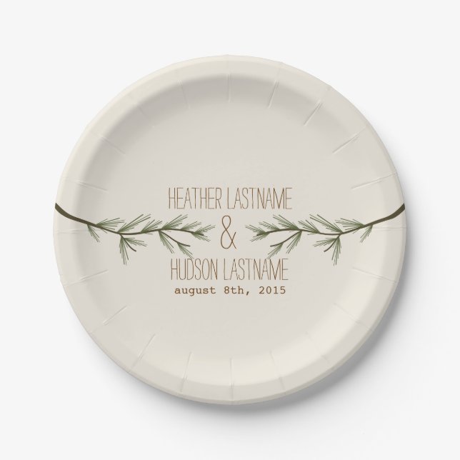 Evergreen Branches Wedding Paper Plate (Front)