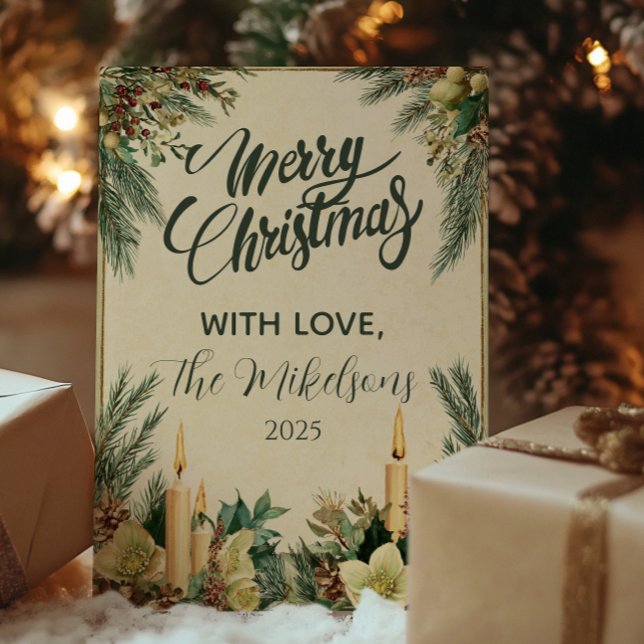 Evergreen Candlelight Christmas Holiday Card (Creator Uploaded)