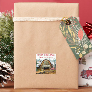 Evergreen Christmas Barn Holiday Square Sticker