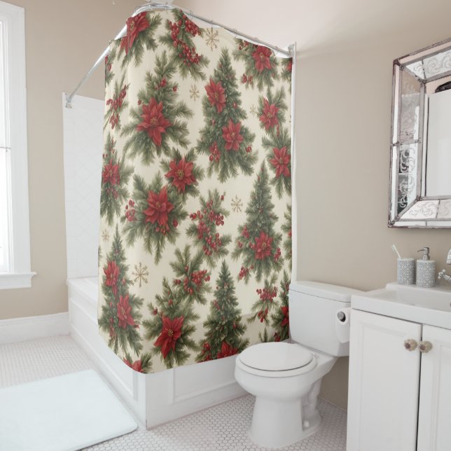 Evergreen Christmas Charm Shower Curtain (In Situ)