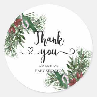 Evergreen Christmas thank you Classic Round Sticker