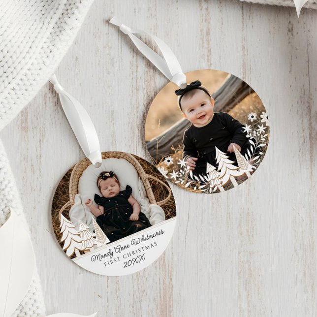 Evergreen Christmas Tree First Christmas Photo Ornament (Evergreen Christmas Tree First Christmas Photo Ornament)