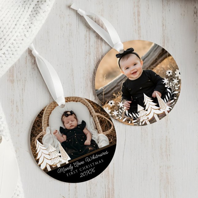Evergreen Christmas Tree First Christmas Photo Ornament (Evergreen Christmas Tree First Christmas Photo Ornament)