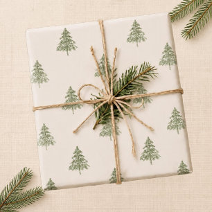 Evergreen Christmas Tree Sage Green Wrapping Paper