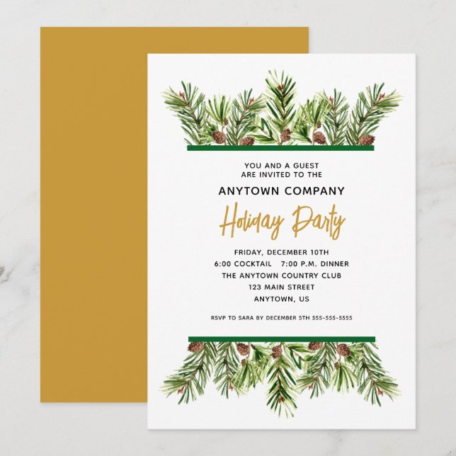 Evergreen Corporate Holiday Christmas Party Invitation (Front/Back)