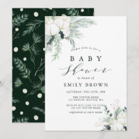 Evergreen & Cotton Flower Bouquet Baby Shower 