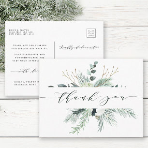 Evergreen Cotton Flower Bouquet Wedding Thank You Postcard