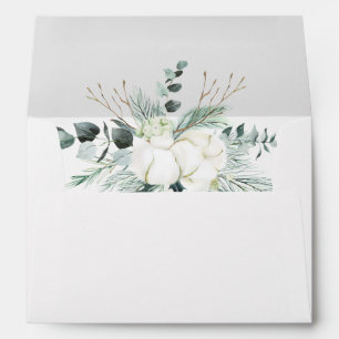 Evergreen & Cotton Flower Pre-Printed Address 5x7 Envelope