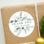 Evergreen & Cotton Flowers Elegant Thank You Class Classic Round Sticker<br><div class="desc">This round sticker features hand-painted winter greenery,  cotton flowers with golden and watercolor textures. For more advanced customisation of this design,  please click the "customise further" link. Matching items are also available.</div>