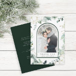 Evergreen & Cotton Flowers Elegant Wedding Photo Thank You Card<br><div class="desc">This thank you card features hand-painted winter greenery,  cotton flowers with an arch frame. For more advanced customisation of this design,  please click the "customise further" link. Matching items are also available.</div>