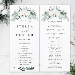 Evergreen & Cotton Flowers Elegant Wedding Program Programme