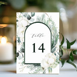Evergreen & Cotton Flowers Elegant Wedding Table Number<br><div class="desc">This wedding table number features hand-painted winter greenery,  cotton flowers with an arch frame. For more advanced customisation of this design,  please click the "customise further" link. Matching items are also available.</div>