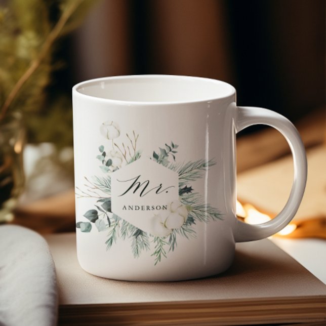 Evergreen & Cotton Flowers Mr. Personalised Coffee Mug (Creator Uploaded)