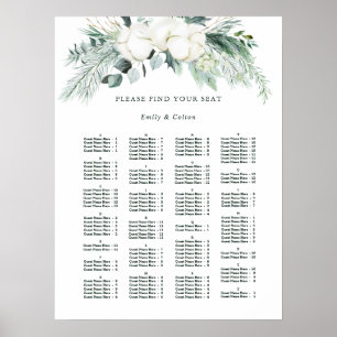 Evergreen & Cotton Flowers Wedding Seating Chart