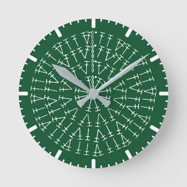 Evergreen Crochet Chart Background Round Clock (Front)