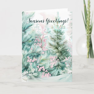 Evergreen Elegance in Pastel Blooms Holiday Card
