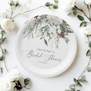 Evergreen elegant bridal shower paper plate