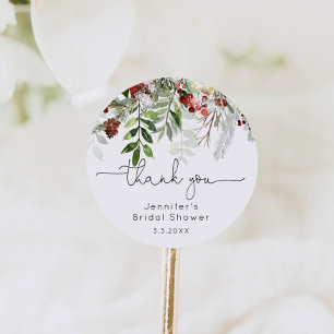 Evergreen elegant bridal shower thank you classic round sticker