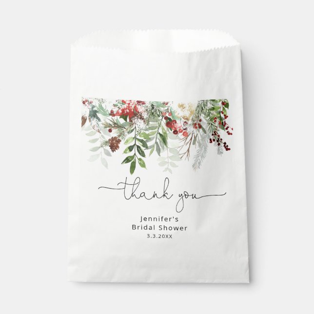 Evergreen elegant bridal shower thank you favour bags (Front)