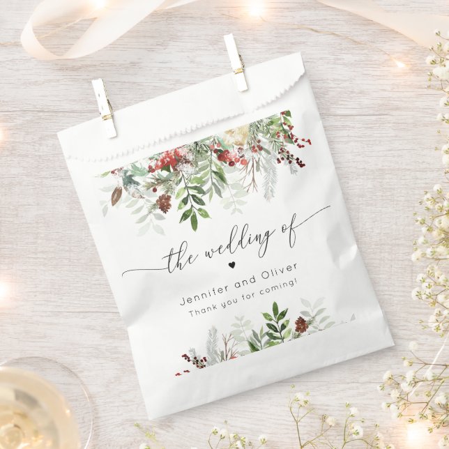 Evergreen elegant Christmas winter wedding Favour Bags (Clipped)