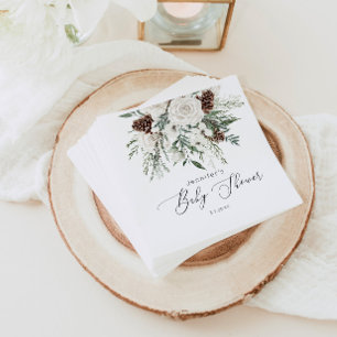 Evergreen elegant gender neutral baby shower napkin