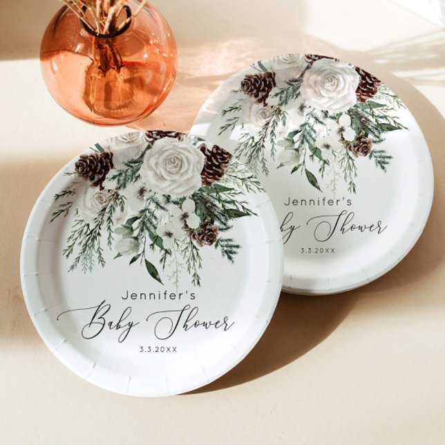 Evergreen elegant gender neutral baby shower paper plate (Creator Uploaded)