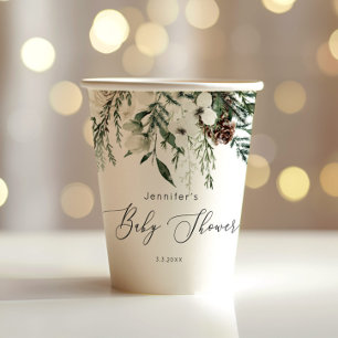 Evergreen elegant pine cone baby shower paper cups