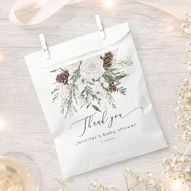 Evergreen elegant winter baby shower thank you favour bags (Clipped)
