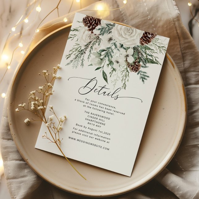 Evergreen elegant winter wedding details enclosure card (Creator Uploaded)