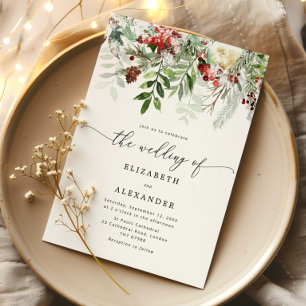 Evergreen elegant winter wedding invitation